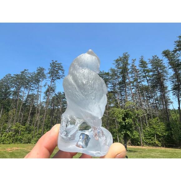 Frosted & Clear Glass Two Owls sitting on branch. Birds. Shelf Decor.Paperweight - Picture 8 of 11
